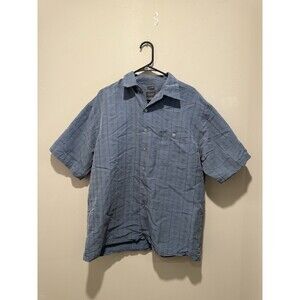 Bruno Sueded Microfiber Shirt Short Sleeve Button-Up Soft Blue Plaid Mens  L